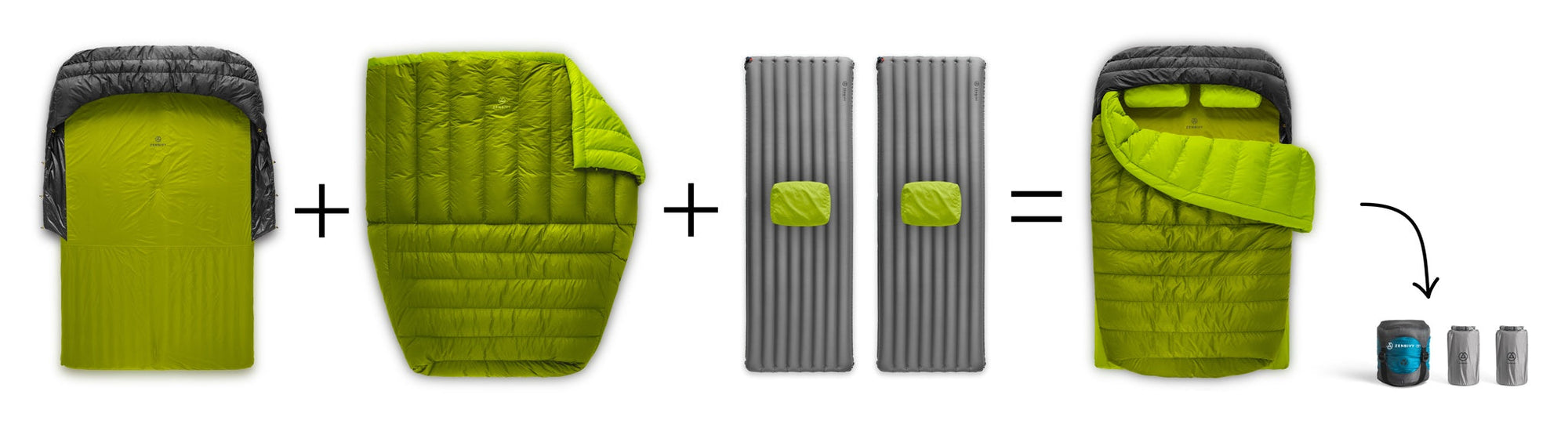 Double Sleeping Bag System & Quilt green I Zenbivy 